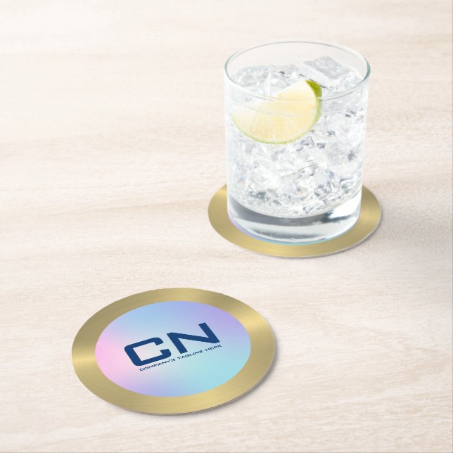 Posavasos Redondo De Papel Oro rosa y azul oscuro (In situ)