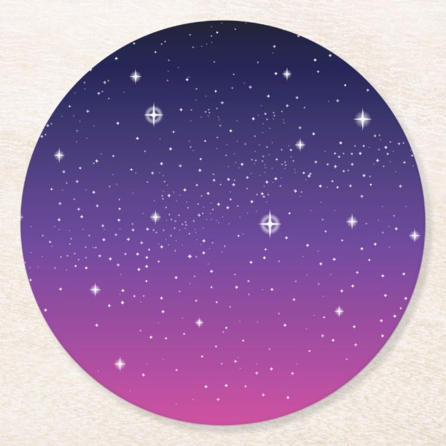 Posavasos Redondo De Papel Oscuro Purple Starry Night Sky (Anverso)