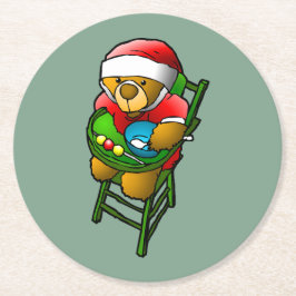 Posavasos Redondo De Papel Oso de peluche de Navidad