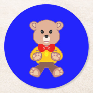 Posavasos Redondo De Papel Oso de peluche en escayola de papel azul