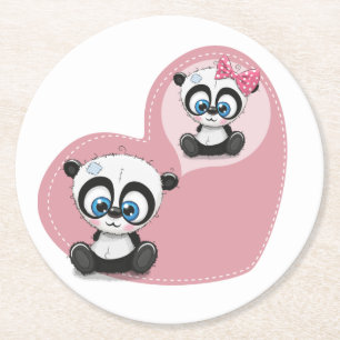 Posavasos Redondo De Papel Oso de peluche panda corazón rosa boda ducha nupci