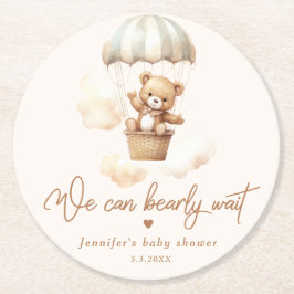 Posavasos Redondo De Papel Oso de Teddy podemos esperar la ducha de bebé