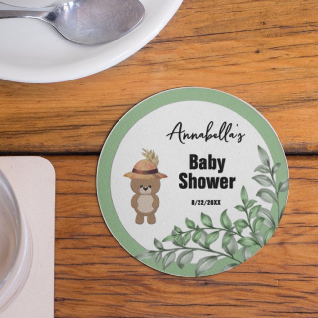 Posavasos Redondo De Papel Oso lindo en el Baby Shower maderero (Subido por el creador)