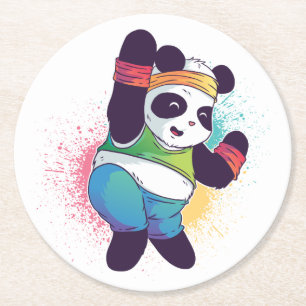 Posavasos Redondo De Papel Oso Panda Bailando con Dab Bebé Cumpleaños Fiesta 