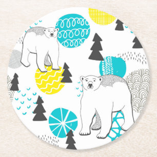 Posavasos Redondo De Papel Oso polar