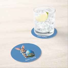 Posavasos Redondo De Papel Osterhase blauer Schleife - 
