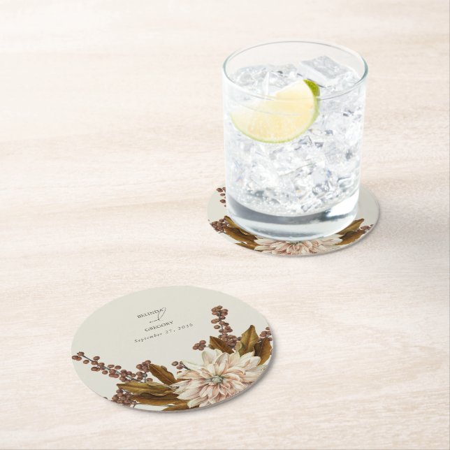 Posavasos Redondo De Papel Otoño Floral Tones de tierra acuarela Boda otoño (In situ)