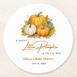 Posavasos Redondo De Papel Otoño naranja Un Pequeño Baby Shower De Calabaza