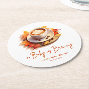 Posavasos Redondo De Papel Otoño Una Bebé se está Preparando Café Baby Shower