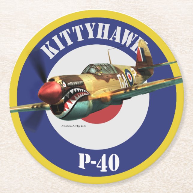 Posavasos Redondo De Papel P-40 Kittyhawk (Anverso)