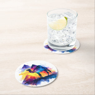 Posavasos Redondo De Papel Paisaje de camellos egipcio estrellado cósmico
