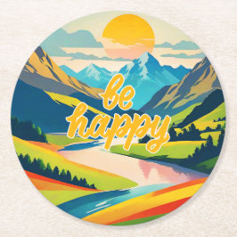 Posavasos Redondo De Papel Paisaje de montaña Retro