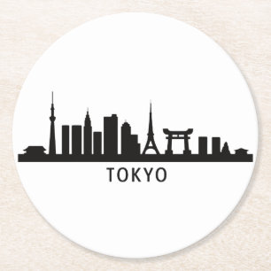Posavasos Redondo De Papel Paisaje urbano de Japón Viaje Silueta del horizo