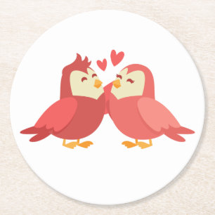 Posavasos Redondo De Papel Pájaros de amor rosa rojo burgundy boda ducha nupc