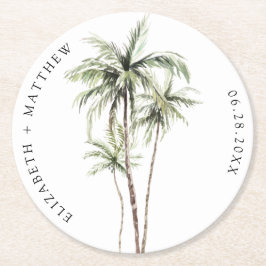 Posavasos Redondo De Papel Palm Tree Tropical | Boda mínimo
