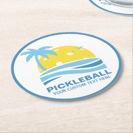 Posavasos Redondo De Papel Palm Tree Tropical Sun Personalizado Pickleball