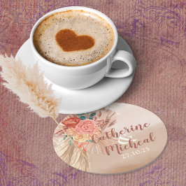 Posavasos Redondo De Papel Pampas Grass Terracotta Boho Moda Wedding Party