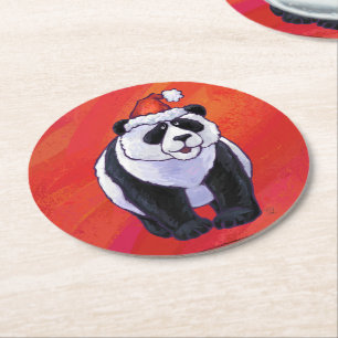 Posavasos Redondo De Papel Panda Con Navidades En Rojo