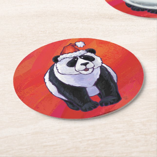 Posavasos Redondo De Papel Panda Con Navidades En Rojo (En perspectiva)