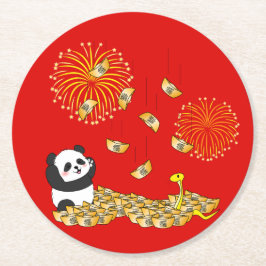 Posavasos Redondo De Papel Panda del Año Nuevo Chino de la Serpiente 2025