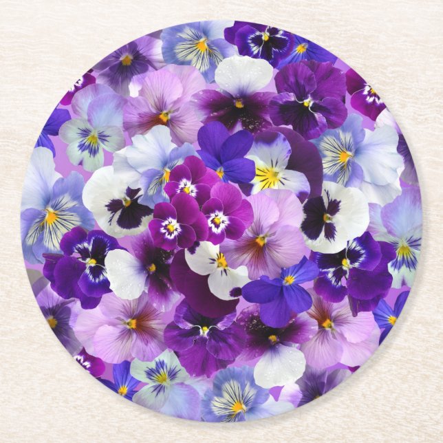 Posavasos Redondo De Papel Pansies Gloriosos (Anverso)