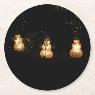 Posavasos Redondo De Papel Pantalla de luz de vacaciones de Snowman