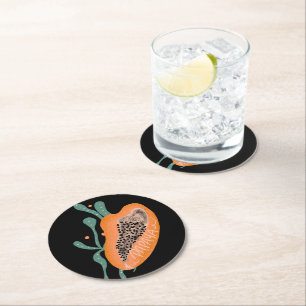 Posavasos Redondo De Papel Papaya Letra Dibujada a Mano Fruta Tropical