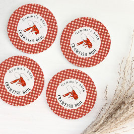 Posavasos Redondo De Papel Papel de Fiesta de mariscos Red Gingham Crawfish