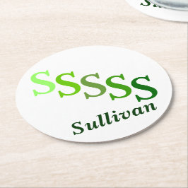 Posavasos Redondo De Papel Papel de montaña - Nombre e inicial en los verdes