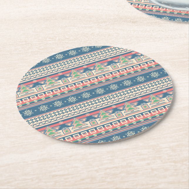 Posavasos Redondo De Papel Papel estilo azteca del árbol de Navidad (En perspectiva)