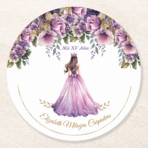 Posavasos Redondo De Papel Papel Quinceañera Lilac púrpura