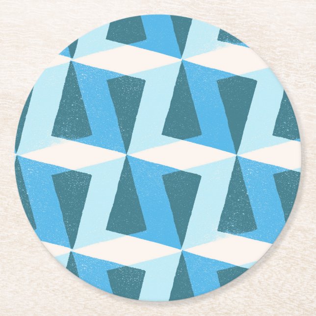 Posavasos Redondo De Papel Paper Coaster in square geometric bright blue (Anverso)