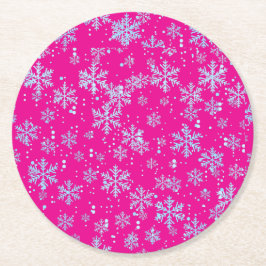 Posavasos Redondo De Papel Paper Coasters, Bright Fuchsia Snowflakes