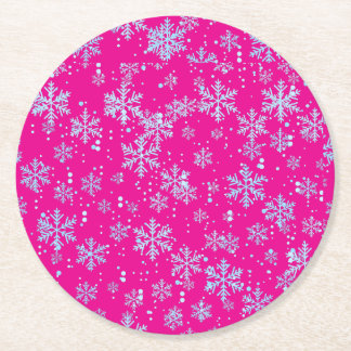 Posavasos Redondo De Papel Paper Coasters, Bright Fuchsia Snowflakes