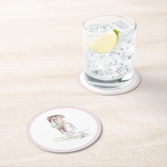 Posavasos Redondo De Papel Pappuntersetzer Ostermotiv, Pferd und Hase (In situ)