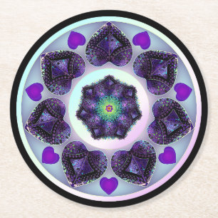 Posavasos Redondo De Papel Paraguas morados y corazones .7