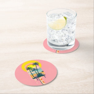 Posavasos Redondo De Papel Paraíso de los dulces de verano tropical