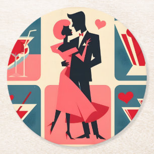 Posavasos Redondo De Papel Pareja de baile de San Valentín de mediados de sig