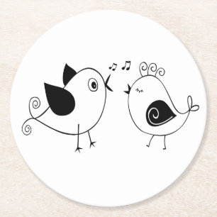 Posavasos Redondo De Papel Parejas de pájaros de amor Blanco Negro Boda Despe