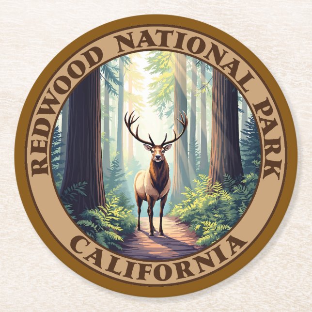 Posavasos Redondo De Papel Parque nacional Redwood California (Anverso)