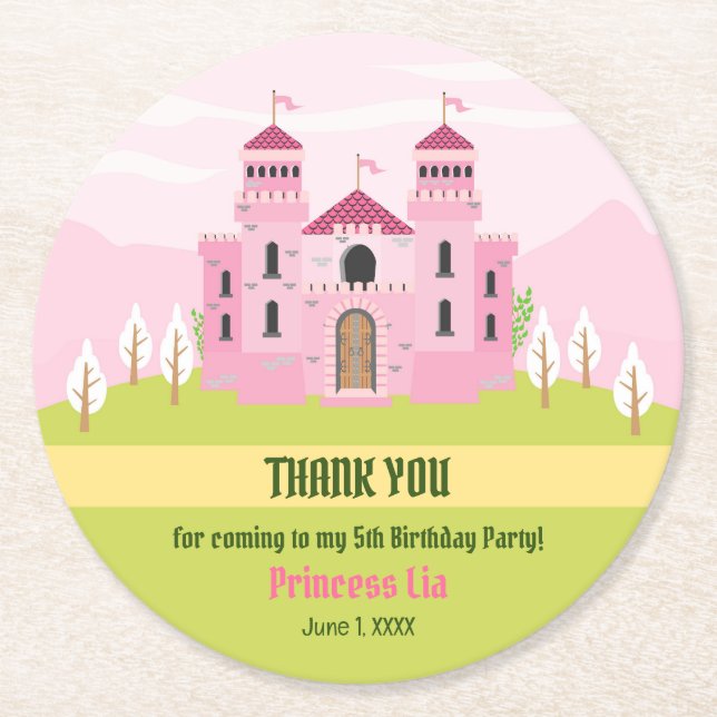 Posavasos Redondo De Papel Partido de Cumpleaños del Chica de la Princesa Rea (Anverso)