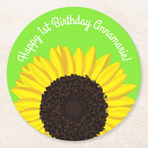 Posavasos Redondo De Papel Partido de Cumpleaños del Girasol