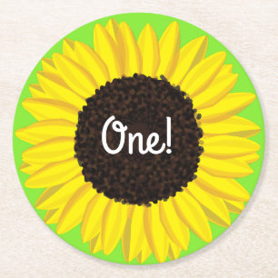 Posavasos Redondo De Papel Partido de Cumpleaños del Girasol