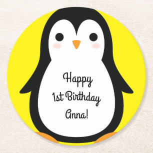 Posavasos Redondo De Papel Partido de Cumpleaños del Pingüino