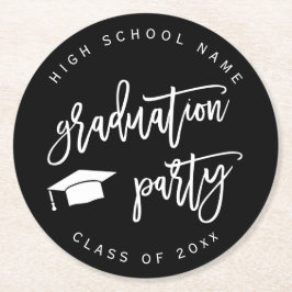Posavasos Redondo De Papel Partido de Graduación Negra Clase de