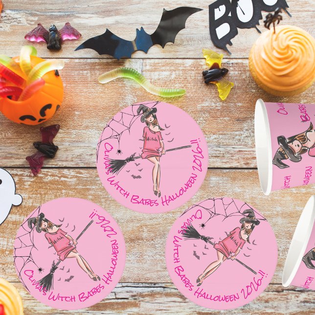 Posavasos Redondo De Papel Partido Halloween de Brujas Chicas Adolescentes (Witch Babes Halloween Party Round Paper Coaster)
