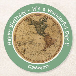 Posavasos Redondo De Papel Partido Temático del Mapa del Hemisferio Occidenta