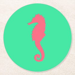 Posavasos Redondo De Papel Pascua de caballito de mar rosa