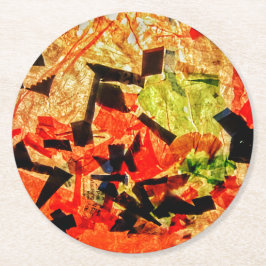 Posavasos Redondo De Papel Pascua de papel abstracta naranja, abstracto de ot