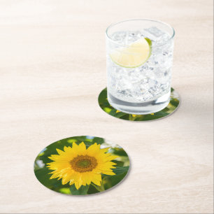 Posavasos Redondo De Papel Pascua de papel con girasol amarillo